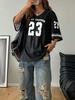 Camiseta de Malha com Estampa Digital Manga Curta/Longa Solta Feminina Estilo Americano Esportiva Casual Pulôver Decote V Top Masculino e Feminino