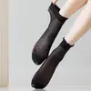 Calcetines cortos de lunares con borde de volantes y cristal para mujer, calcetines finos de encaje translúcido hasta la pantorrilla, calcetines de seda helada, calcetines de malla transparente hasta la pantorrilla