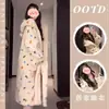 Pijama de lã coral feminino inverno menina doce cor bolinhas flanela capuz camisola plus size roupas para casa camisola