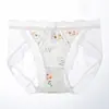Novo Estilo Roupa Íntima Feminina Estampada de Seda Gelada, Renda Sexy, Malha Respirável, Forro 100% Algodão, Calcinha Doce para Meninas