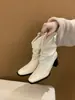 Botas de salto alto estilo coreano, com salto grosso, botas de montaria na altura da panturrilha, botas femininas, coleção outono/inverno 2025, botins Maillard fashion