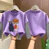 Camiseta básica de algodón puro linda para niños, camiseta de manga larga para niñas, top estiloso para niños mayores, estilo primavera y otoño 2026, imitación de dos piezas