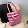 Bolso de mano acolchado de algodón para mujer 2023, gran capacidad, hilo de coser, color sólido, estilo coreano, bolso de hombro estilo Mori para mujer