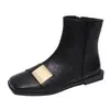 Botas de nuevo estilo con una sola correa y punta cuadrada pequeña, zapatos negros, a la moda y elegantes, estilo francés, botines ajustados cortos 2026 para mujer, primavera y otoño