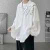 Nova camisa bordada de bambu estilo chinês, camisa de manga comprida estilo chinês, camisa solta, preguiçosa, drapeada, masculina