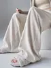 Pantalones de Punto Glutinoso Grises Mejorados para Mujer, Temporada de Primavera, Ultrasuaves, de Cintura Alta, Caídos, Pierna Recta, de Pierna Ancha Ajustados, de Pierna Ancha de Cintura Alta