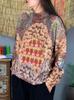Suéter de Punto Pulóver con Cuello Semi Alto Estilo Étnico Retro de Yunnan Terciopelo de Visón Estampado Otoño e Invierno 2025 para Mujer