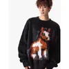 Suéter Longo com Estampa de Pônei Simples Novo Versátil Tendência Manga Longa Moda Artística Temperamento Preguiçoso Japonês Ins Tendência