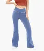 Calças Yoga Boca de Sino Femininas de Exportação Europeia e Americana 2025 Jeans de Alta Imitação Cintura Cruzada Justas Alta Elasticidade Levanta Bumbum