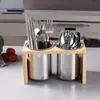 Suporte de Hashi Base de Carvalho Doméstico Suporte de Hashi de Aço Inoxidável Estilo Coreano Multifuncional Espessado Grande Capacidade Gaiola de Hashi Atacado
