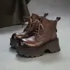 Jiezhou 2026 Outono Novo Botas Martin de Couro Bovino Estilo Britânico Retrô Desgastado para Mulheres Baixas, Sapatos Femininos Versáteis de Sola Grossa que Aumentam a Altura