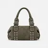Bolsa Boston Almofada Studded Retro de Design de Nicho com Fivela Elegante de Couro Bolsa de Ombro Estilo Biker para Mulheres
