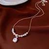 Collar Cuadrado de Perlas Incrustado con Diamantes de Zirconia de Doble Capa, Cadena para Clavícula Versátil Estilo Palacio Retro, Collar de Lujo Ligero y de Alta Gama para Mujer