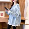 Tejido compuesto de algodón chino/totalmente acolchado con cuello ribeteado y cierre completoSudadera de mujer estilo coreano, bordada, de corte holgado, dos piezas falsas