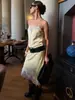 Vestido Suspensório Liso de Renda Novo para Primavera/Verão 2026, Comprimento Médio, Estilo Europeu e Americano, Vestido Elegante para Mulheres