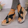 Comercio Electrónico Transfronterizo Europeo y Americano Banda Elástica Sandalias de Cuña Estilo Europeo y Americano Tallas Grandes Sandalias Moda Casual Verano Venta al por Mayor Tallas Grandes