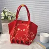 Bolsa de Hombro de Punto para Boda de Año Nuevo Patrón de Dibujos Animados Gran Capacidad Plegable Ligera Bolsa de Punto para Compras