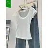 Camiseta Básica Fina de Manga Corta con Cuello en U Grande Elástica para Mujer, Transparente de Tencel, Top para Llevar Debajo en Verano, Hombro Normal, Camiseta Elegante de Corte Ajustado
