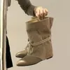 Botas Altas Retro con Cordones de Retazos para Mujer, Nuevo Otoño 2026, Suela Gruesa, Que Aumentan la Altura, Adelgazantes, Estilo Maillard, Botas Largas Arrugadas