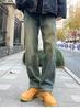 Ropa de Trabajo Estilo Japonés Jeans Rotos para Hombre Marca de Moda Todo Combinable Pantalones Rectos Sueltos Pantalones Lavados Viejos Estilo Americano High Street