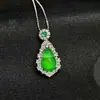 Conjunto de Calcedonia Verde Chapado en Plata 925 Incrustado Calcedonia de Hielo Alto Calabaza Verde Imperial Conjunto de Collar Anillo Pendientes Venta al por Mayor