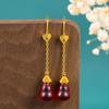 Brincos Banhados a Prata Cobre Brincos de Cabacinha Pimenta de Sangue Sintética Folu Design Longo Personalizado Brincos Femininos Estilo Nacional
