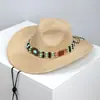 Estilo Étnico Sombrero de Vaquero Occidental Retro Protección Solar al Aire Libre Sombrero Transfronterizo con Cuentas Sombrero de Gamuza de Ala Ancha para Mujer