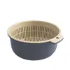 Cesta de Drenagem Redonda Dupla Camada Bacia Oca para Frutas Cesta de Lavagem de Legumes de Plástico Doméstica Integrada Cozinha Cesta de Drenagem de Frutas e Legumes