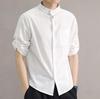 Camisa de linho Verão masculino estilo coreano moda bonito slim-fit algodão e linho manga de cinco pontos primavera e verão camisa de manga de cinco pontos homens