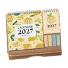 Calendario de Escritorio para Notas 2027 con Base de Madera e Ilustraciones de Frutas Frescas, Calendario de Escritorio con Impresión de Logo de Empresa, Versión Internacional