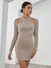 2026 Europeu e Americano Sexy de Inverno com Manga Longa, Gola Halter, Recortes em Tricô, Vestido Bodycon Esticável para Festa