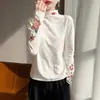 Suéter de Punto Cruzado para Mujer 2025 Otoño/Invierno Nuevo Estilo Chino de Cuello Alto y Mangas Largas con Bordado Jacquard