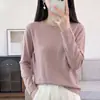 Suéter de malha redondo com borda enrolada 100% algodão feminino, novo outono e inverno, manga longa, caimento solto, cor sólida, canelado