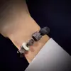 Pulseira de Contas Dianrun Jewelry Pedra Ônix Negra Leão Despertando para Homens e Mulheres com Fecho de Prata Presente