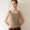Colete de malha %caxemira pura para outono e inverno, regata feminina de corte justo com gola redonda baixa, suéter interno sem mangas