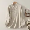 Blusa Juvenil de Nuevo Estilo Chino para Mujer con Botones de Nudo Chino, Cuello Diagonal, Camisa de Manga Larga, Ropa de Meditación Zen, Cárdigan para Té