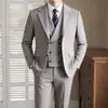 Traje a rayas retro con hilo plateado raya vertical clásica sensación de caballero de alta gama traje de hombre conjunto de tres piezas SJT2617-P295