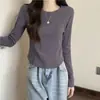 Atacado transfronteiriço outono e inverno fio vento puro linha espinha de peixe cintura fina manga longa camiseta feminina base interna