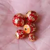 Cuentas Redondas con Mantra de Seis Caracteres en Cloisonné Rojo, Cuentas Sueltas Azul Quemado, Separadores Perforados Retro con Mantra de Seis Caracteres en Cloisonné