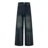A132 Moda de rua americana masculina e feminina de alta qualidade design de padrão de orelha de gato azul lavado jeans retos largos masculinos