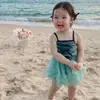 Maiô Infantil Peça Única com Estilo Saia Fofa Bufante, Roupa de Banho Feminina com Saia de Gaze de Alcinha para Bebês e Crianças Pequenas