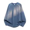 Camiseta masculina de manga comprida G-stone com malha waffle, costura curva, gola redonda, mangas raglan, top de design casual solto