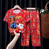 Pijama Infantil para Niño Traje Ligero de Verano de Manga Corta y Pantalón Ropa de Aire Acondicionado Ropa de Casa de Aire Acondicionado para Niño Ropa de Exterior de Dibujos Animados