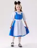 Aventura de Halloween entre Pais e Filhos em Oz Vestido Xadrez Azul Fantasia da Dorothy Vestido de Empregada no País das Maravilhas