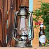 Lámpara de queroseno retro de la vieja escuela, Lámpara de camping portátil para exteriores, Lámpara de camping de metal, Linterna de vidrio, Decoración creativa para el hogar