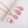 Conjunto de tres piezas de joyería transfronteriza europea y americana con colgante, pendientes, anillo y diamantes, traje de decoración nupcial de moda.