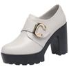 Zapatos individuales de corte profundo para mujer, envío directo de una pieza, nuevo estilo primavera y otoño 2025, elegantes zapatos de tacón alto para mujer, plataforma impermeable de 9 cm, zapatos de cuero de tacón grueso