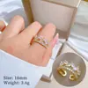 [Galvanoplastia de ouro real] Design Europeu e Americano ins Wind Geometry Diamond Ball Ring Anel Aberto de Vento Frio para Mulheres