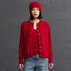 Cárdigan minimalista de cachemira, nuevo estilo otoño e invierno, cuello redondo, color liso, top versátil, corte holgado, chaqueta suéter de punto adelgazante
