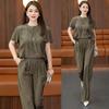 2025 Nuevo Estilo de Verano Petite Elegante Diseño Holgado Ajustado Tops de Manga Corta Pantalones de Pierna Ancha Traje de Dos Piezas para Mujer